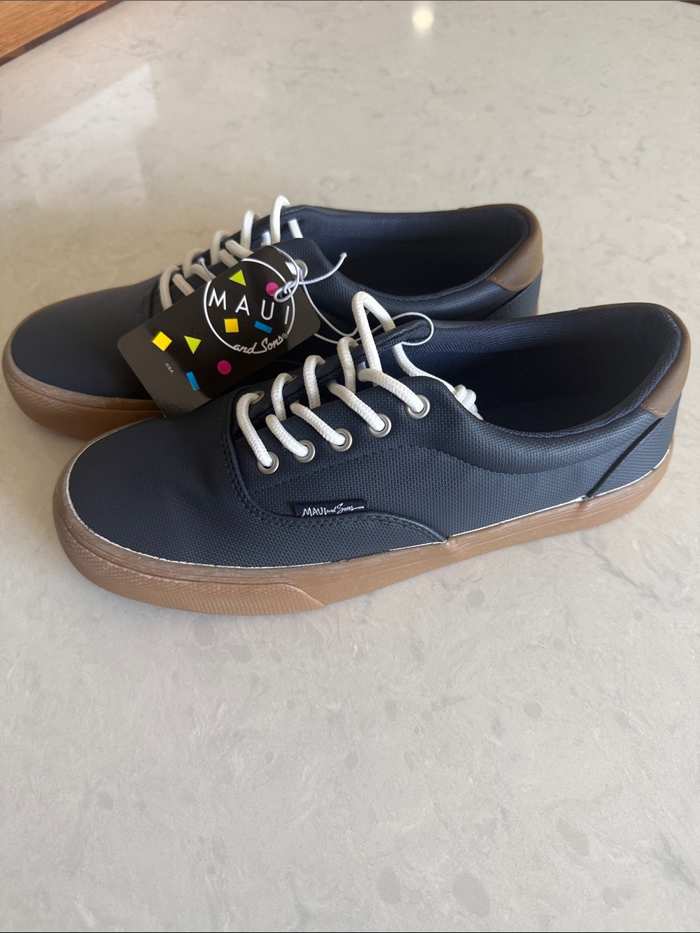 Maui and Sons Navy Canvas Sneakers with Brown Sole and White Laces